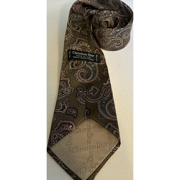 Vintage Christian Dior Necktie Men’s Tie Brown Paisley Design All Silk - Picture 5 of 5